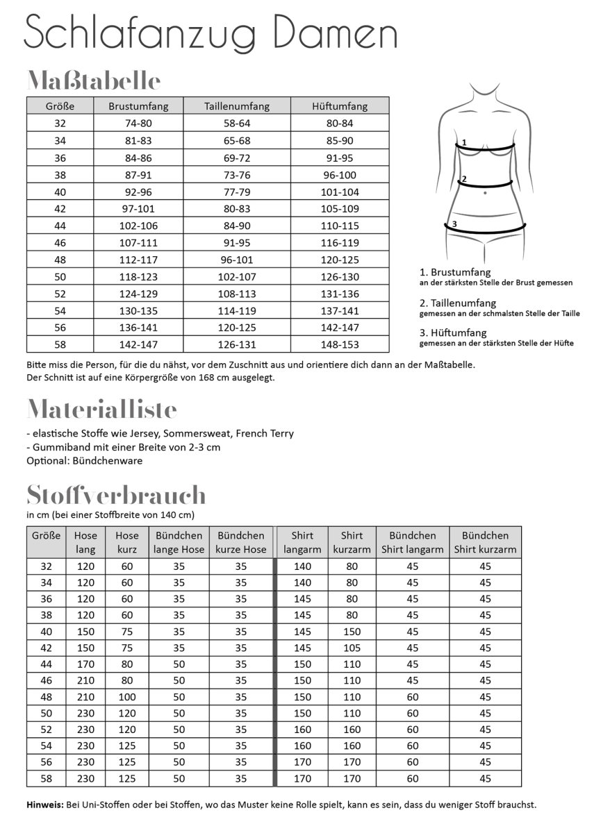 Papierschnittmuster Schlafanzug Damen – Bild 3